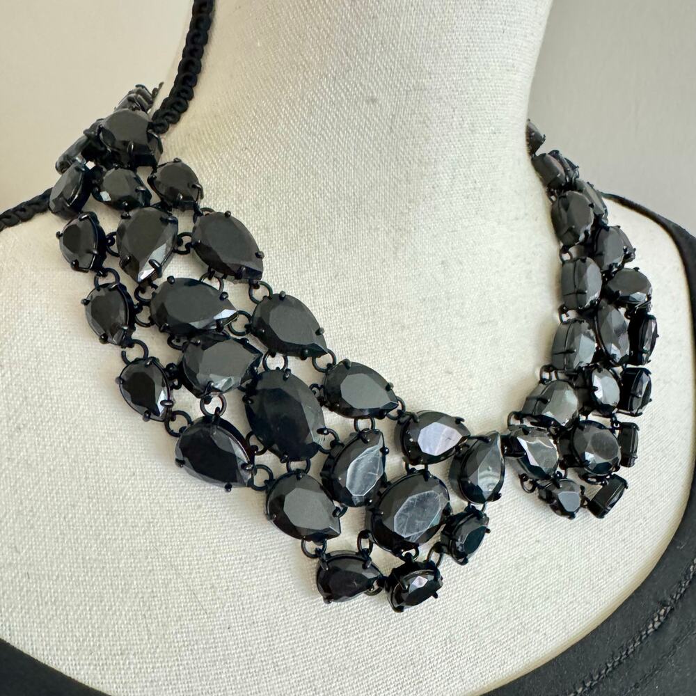 Kate Spade New York Plaza Anthee Collar Necklace Black Rhinestone Signed Rare - Picture 3 of 14
